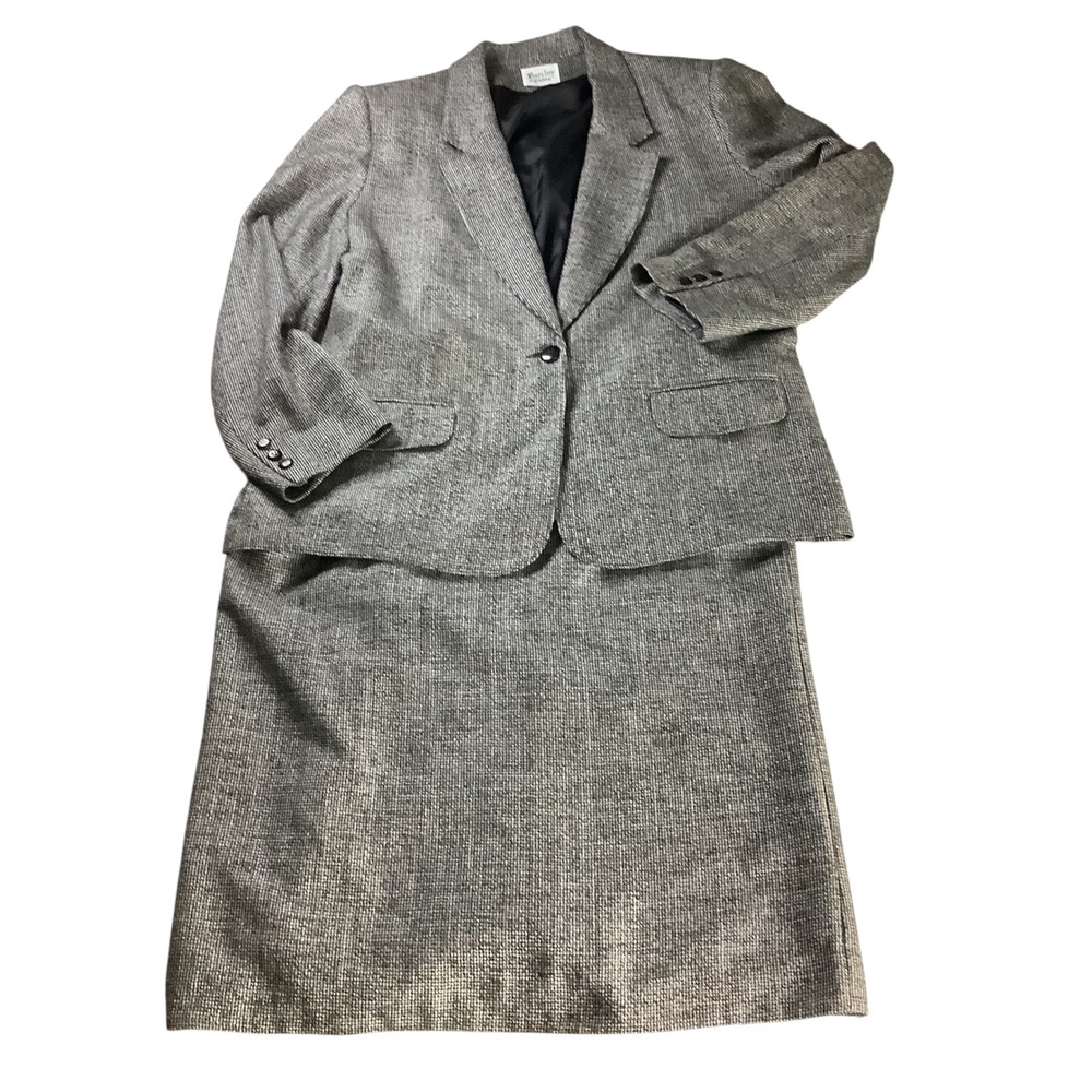 Barclay Square Skirt Suit Womens M/L Grey Tweed Vintage Professional Career